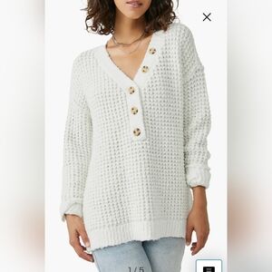 Free People whistle thermal Henley top in white cloud combo